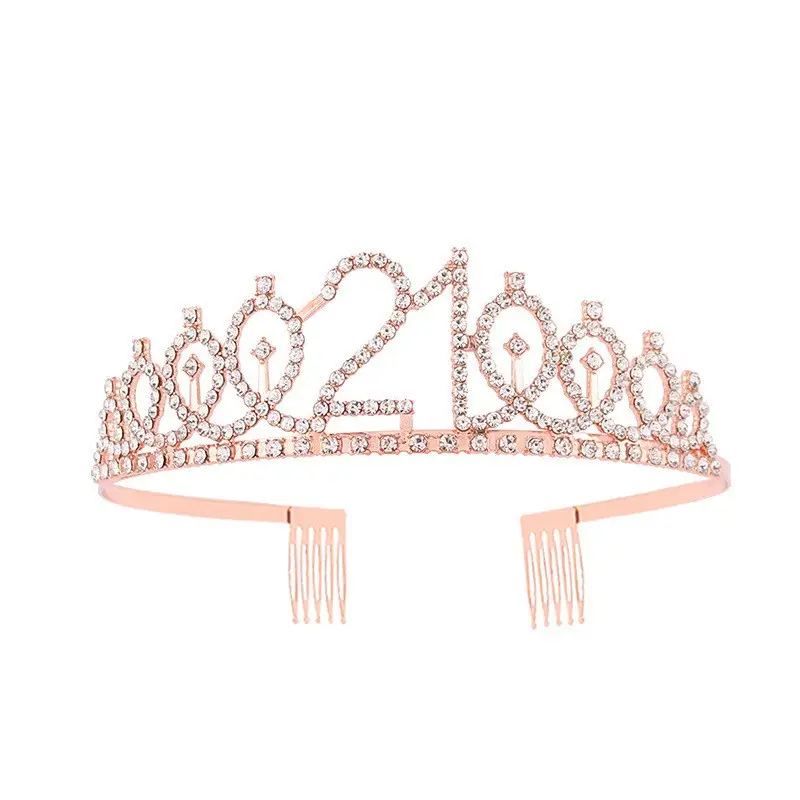 Rose Gold Full Diamond Crown Headband for Girls Party Wear