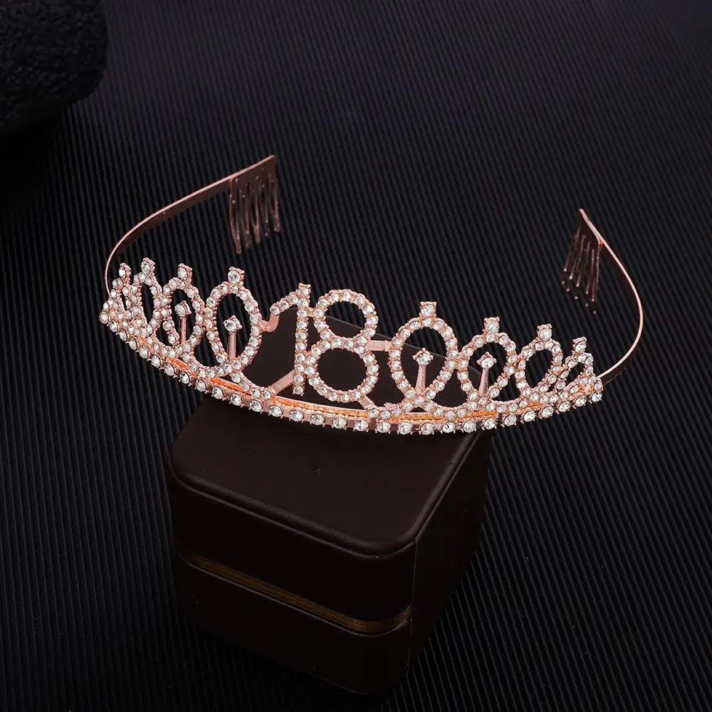 Rose Gold Full Diamond Crown Headband for Girls Party Wear