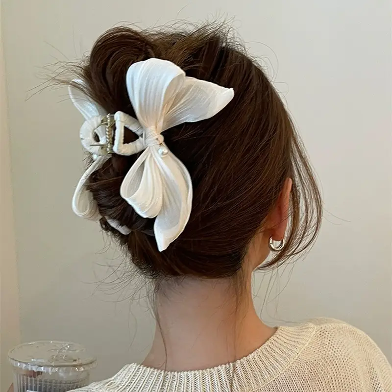 Women's Pearl Bow Hair Clip Large Size - Image 6