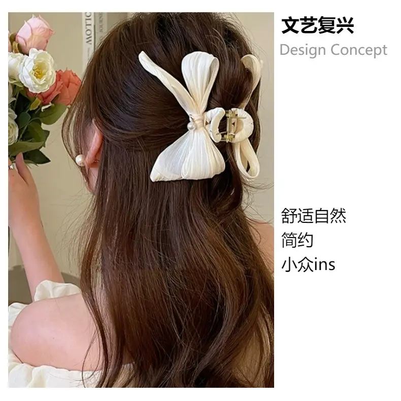 Women's Pearl Bow Hair Clip Large Size — feature 4
