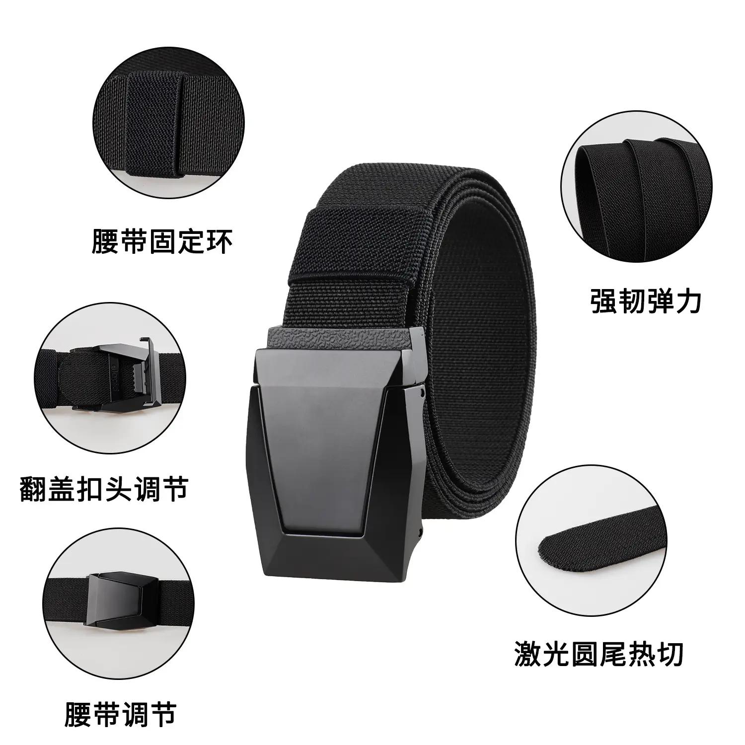 Men's Black Nylon Tactical Belt with Adjustable Buckle - Image 8