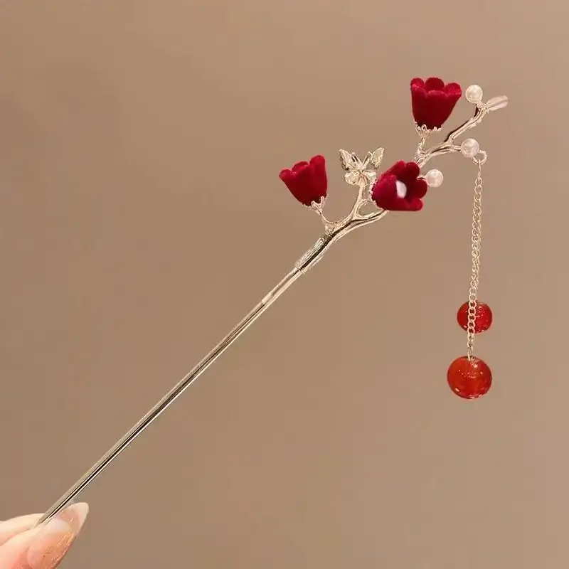 2024 New Chinese Red Rose Hairpin for Women - Image 6