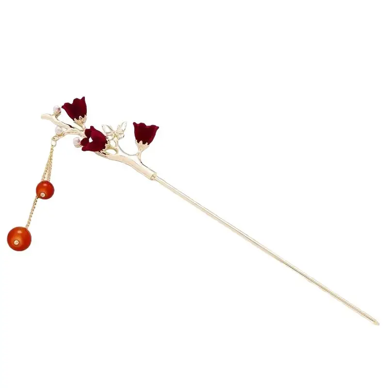 2024 New Chinese Red Rose Hairpin for Women - Image 7