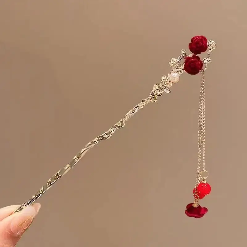 2024 New Chinese Red Rose Hairpin for Women — feature 6