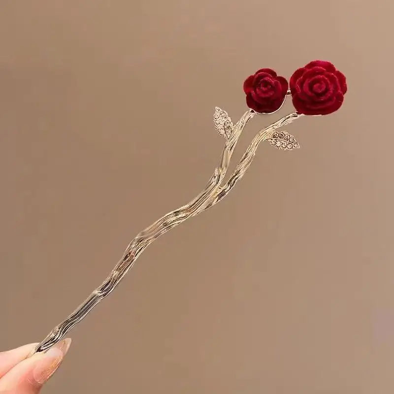 2024 New Chinese Red Rose Hairpin for Women — feature 7