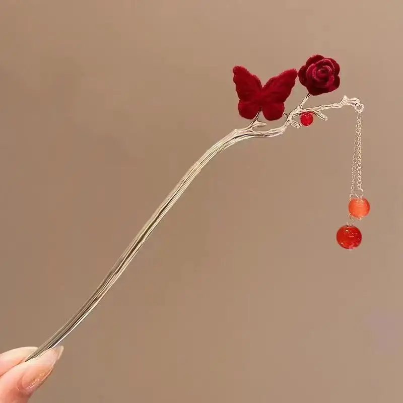 2024 New Chinese Red Rose Hairpin for Women — feature 9