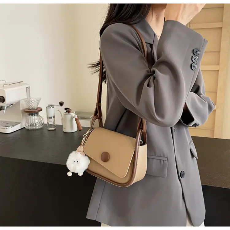 Women's 2024 Retro Square Shoulder Bag Brown Cream — feature 22