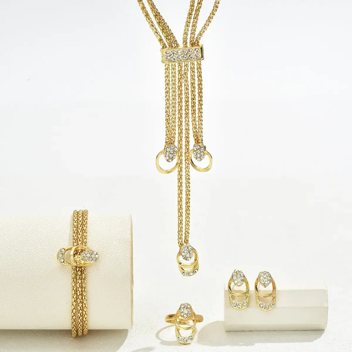 Gold Diamond Necklace Set with Earrings & Ring - Image 4