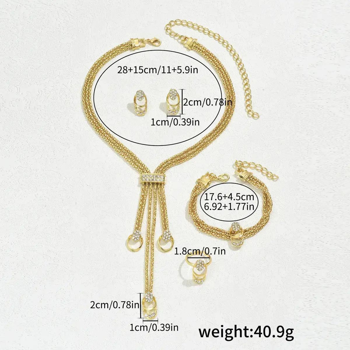 Gold Diamond Necklace Set with Earrings & Ring - Image 5