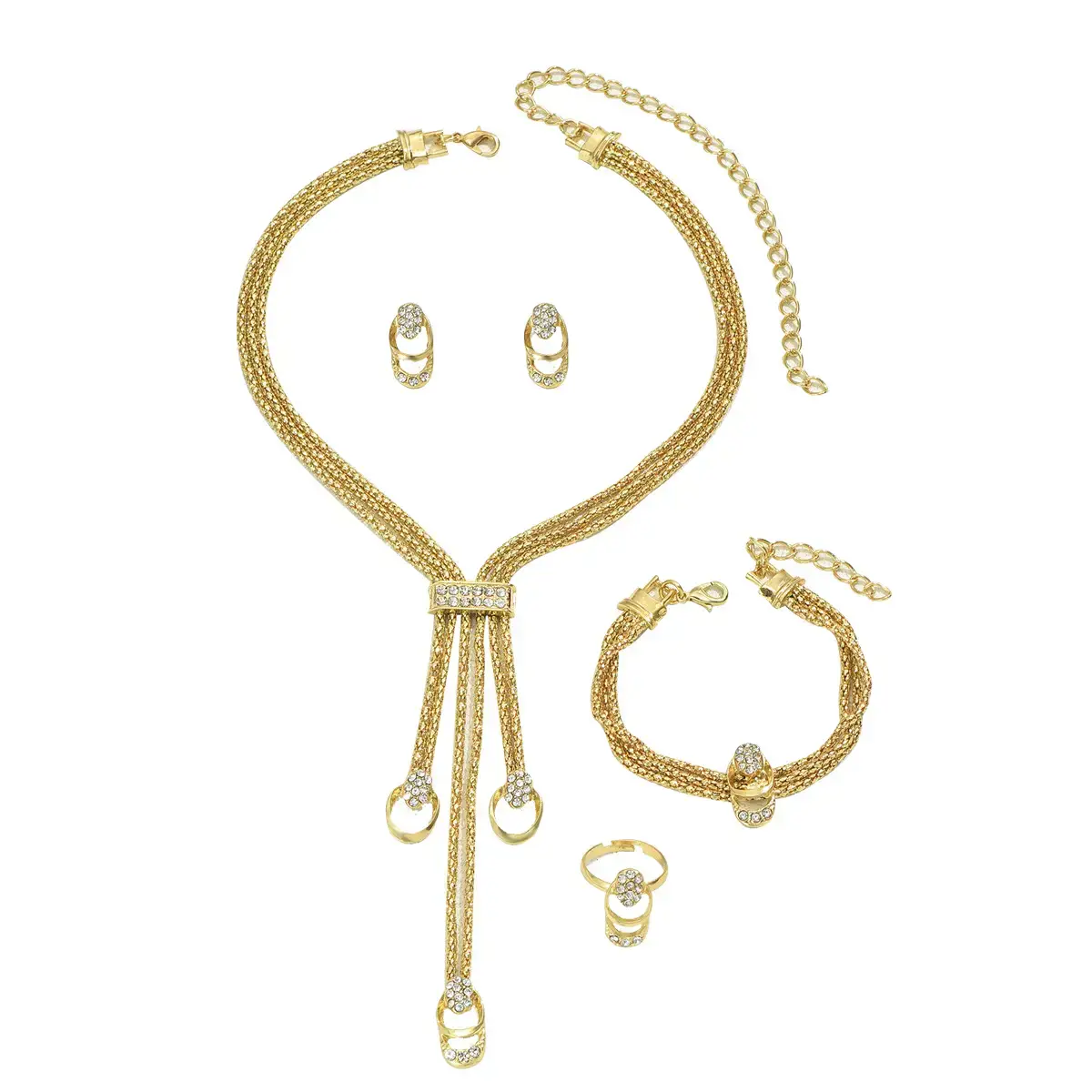 Gold Diamond Necklace Set with Earrings & Ring - Image 6