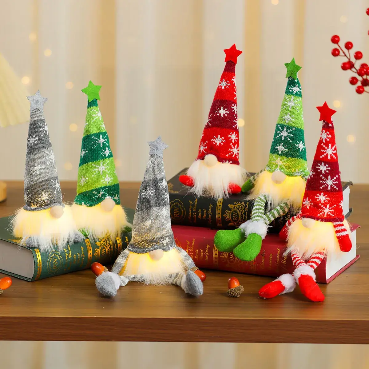 Christmas Knitted Snowflake Hat Dolls Set of 6