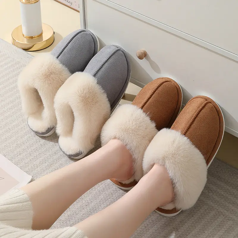 2024 cross-border new winter hair-to-mouth home slippers for men and women couples indoor and outdoor warm slippers cotton slippers