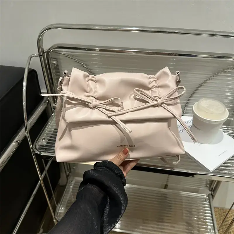 Black Bow Pleated Shoulder Bag for Women - Image 8