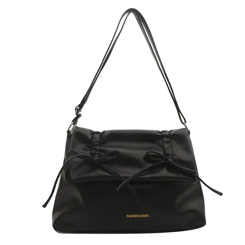 Black Bow Pleated Shoulder Bag for Women - Image 9