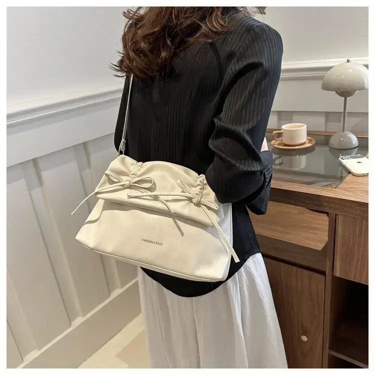 Black Bow Pleated Shoulder Bag for Women — feature 10