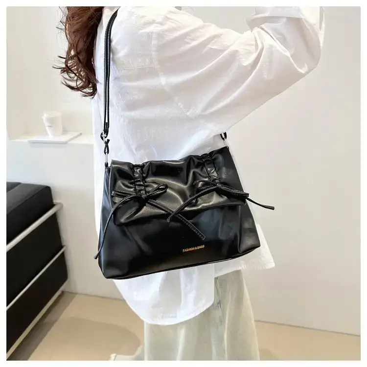 Black Bow Pleated Shoulder Bag for Women — feature 14