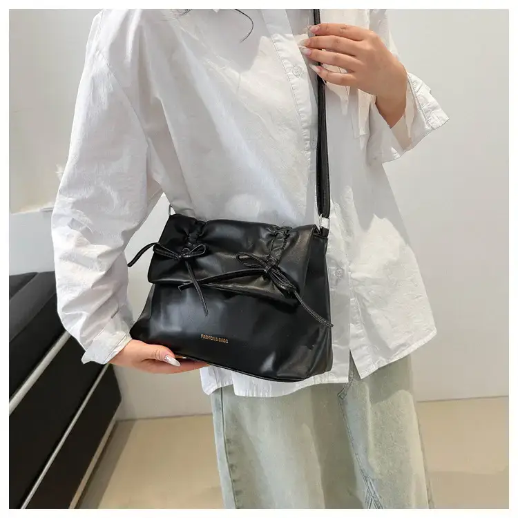 Black Bow Pleated Shoulder Bag for Women — feature 15
