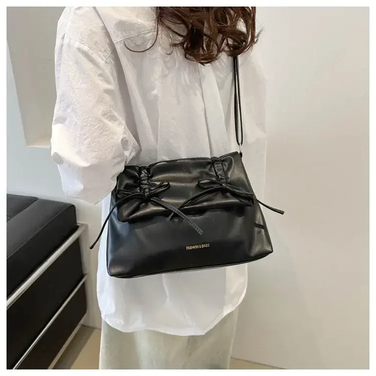 Black Bow Pleated Shoulder Bag for Women — feature 16