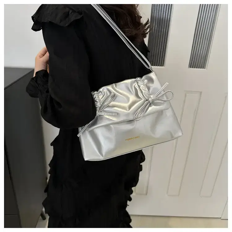 Black Bow Pleated Shoulder Bag for Women — feature 17