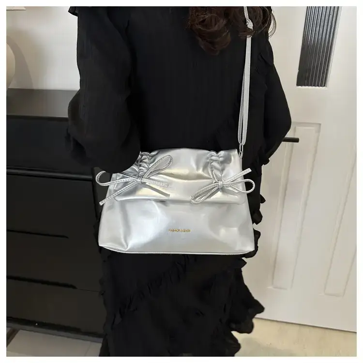 Black Bow Pleated Shoulder Bag for Women — feature 19