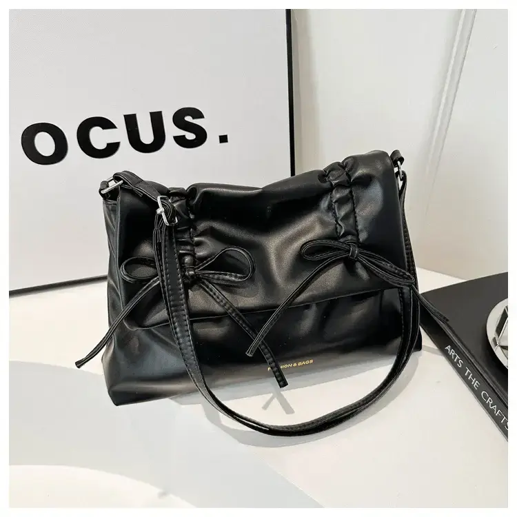 Black Bow Pleated Shoulder Bag for Women — feature 21
