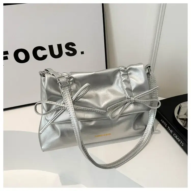 Black Bow Pleated Shoulder Bag for Women — feature 22