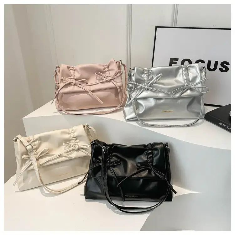Black Bow Pleated Shoulder Bag for Women — feature 24