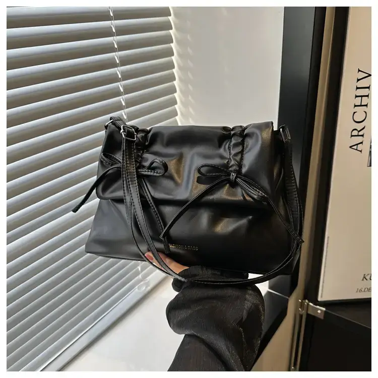Black Bow Pleated Shoulder Bag for Women — feature 26