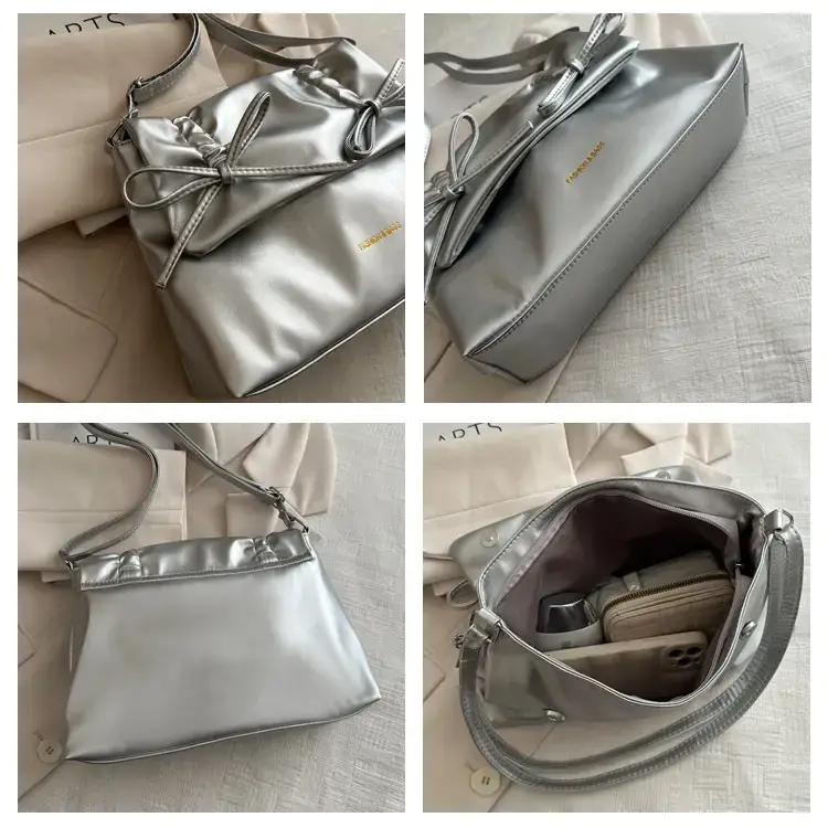 Black Bow Pleated Shoulder Bag for Women — feature 7