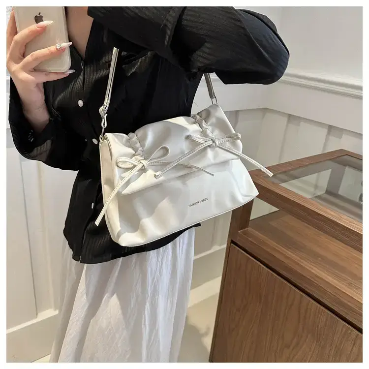 Black Bow Pleated Shoulder Bag for Women — feature 8