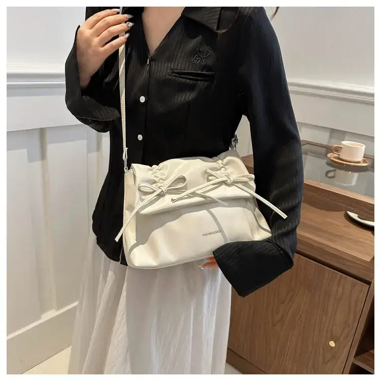 Black Bow Pleated Shoulder Bag for Women — feature 9
