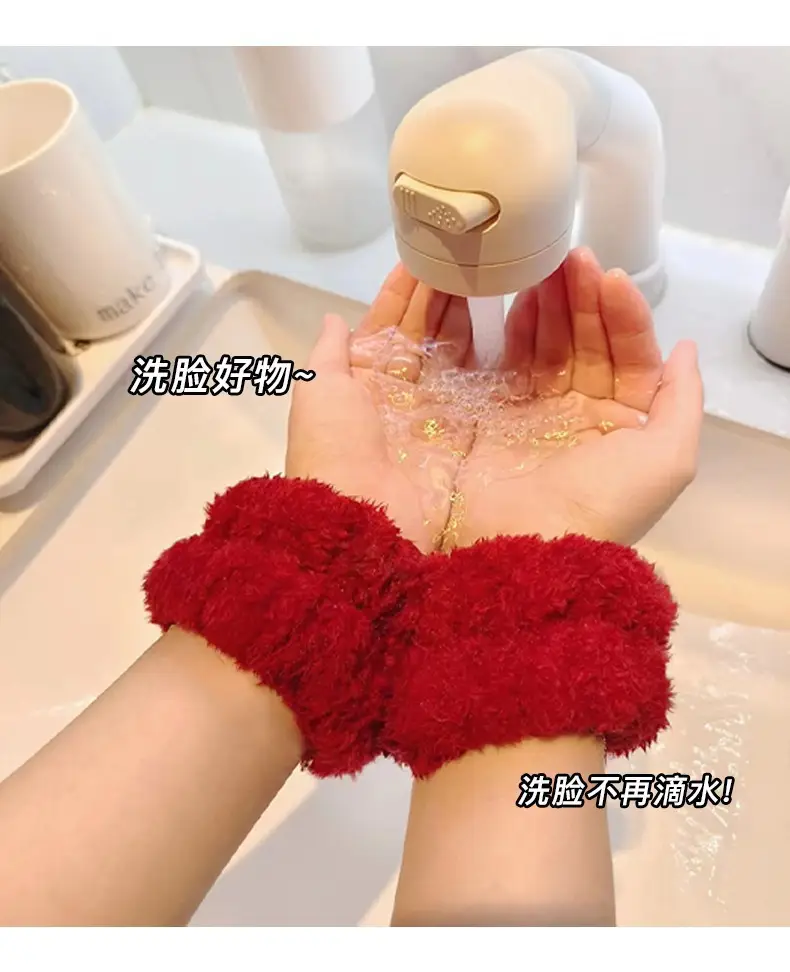 Pink Plush Hair Band for Women Wash Face Makeup Pressure — feature 5