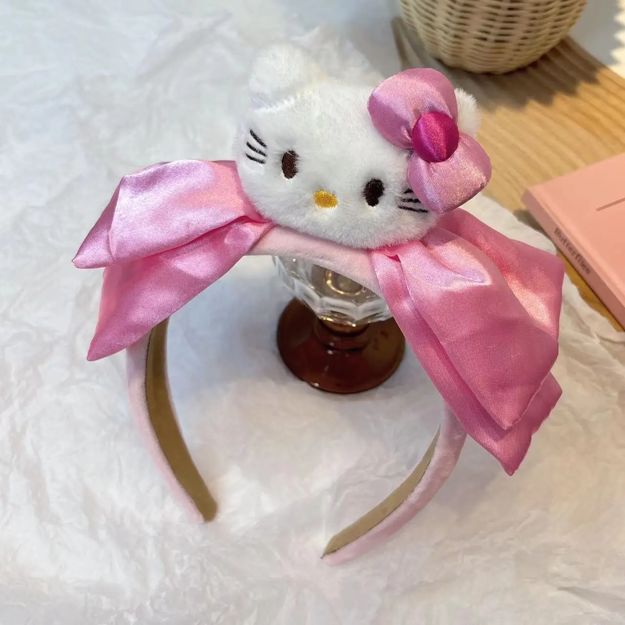 Pink Bow-White KT Powder Headband
