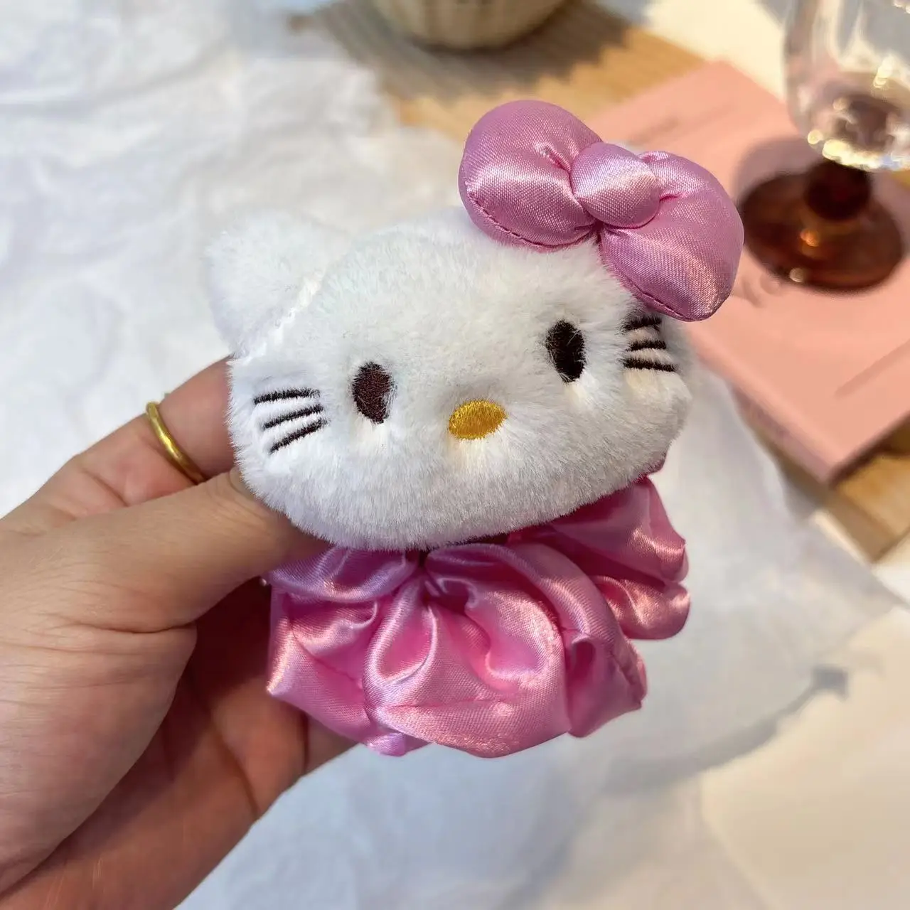 Pink bow-white KT hair ring