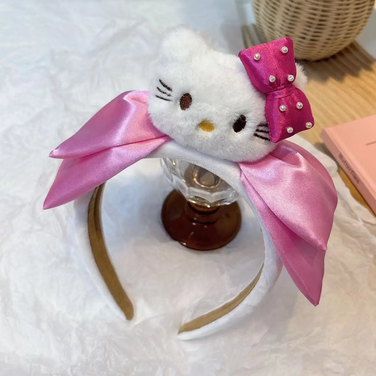Rose Bow Pearl-White KT White Hair Band