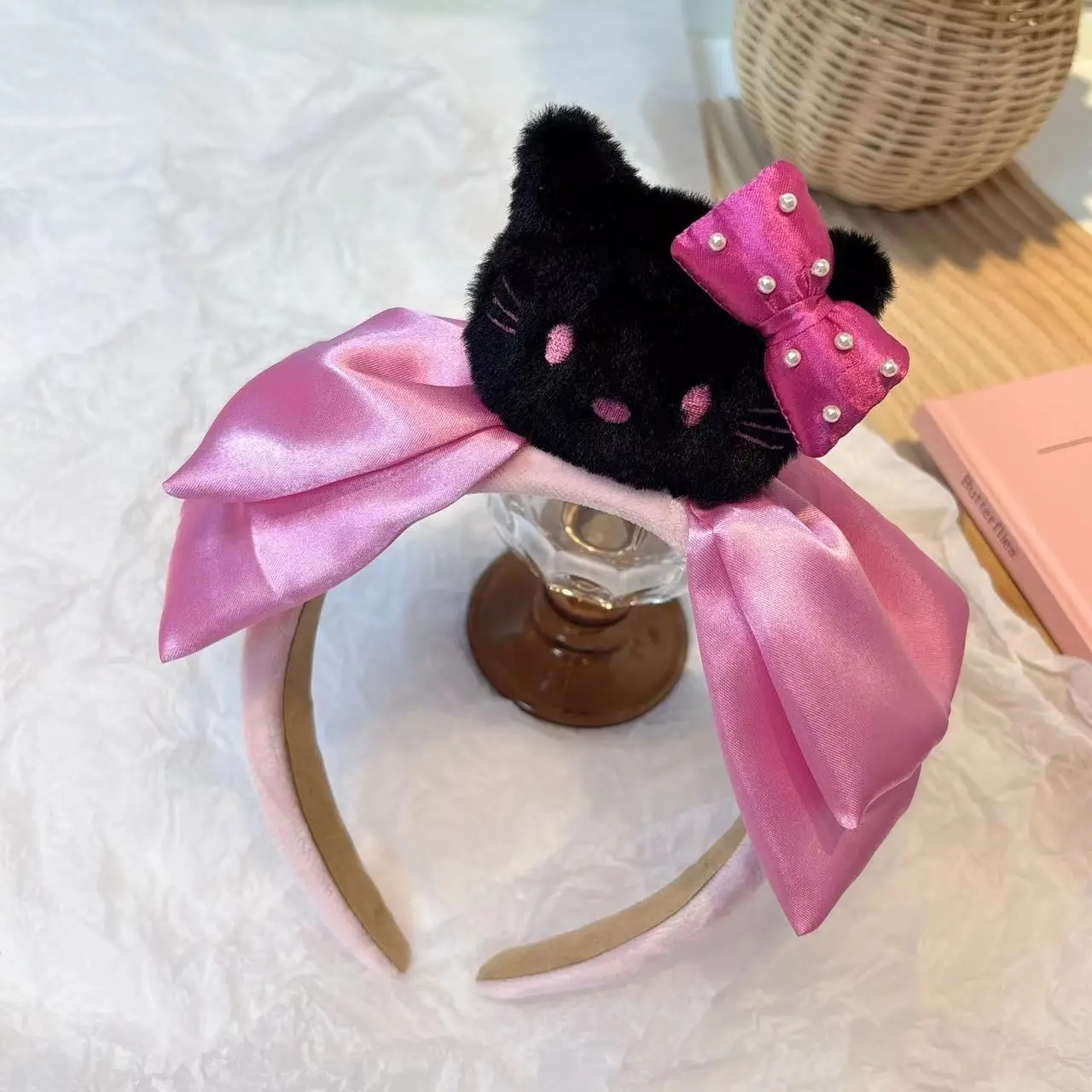 Rose bow pearl-black KT powder headband