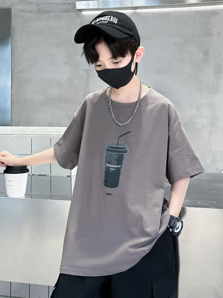 Cool Cartoon Print Short Sleeve T-Shirt for Boys