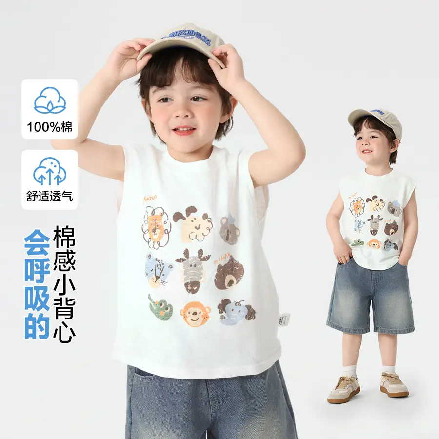 Boys Sleeveless T-Shirt Black White Print Summer Cool - Image 15