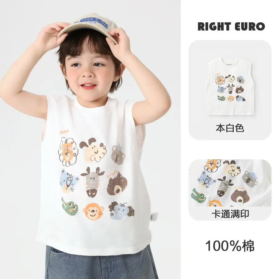 Boys Sleeveless T-Shirt Black White Print Summer Cool - Image 6
