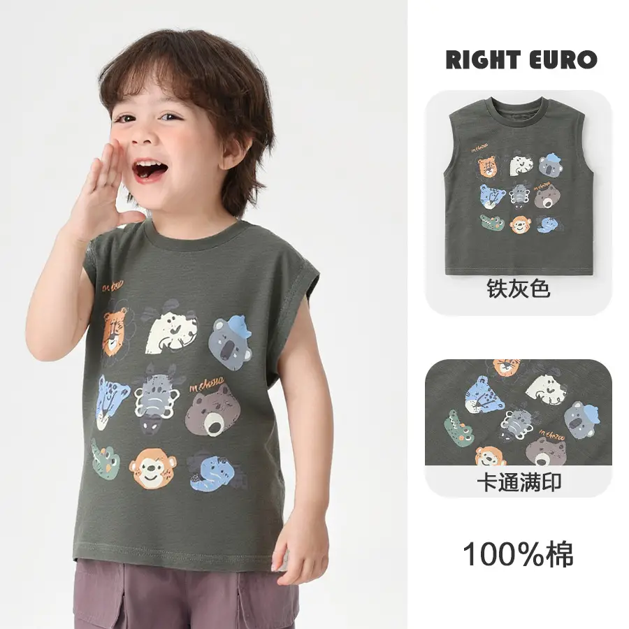 Boys Sleeveless T-Shirt Black White Print Summer Cool - Image 7