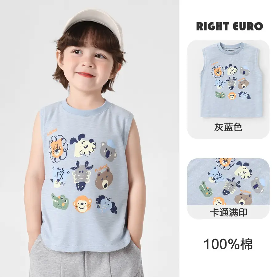Boys Sleeveless T-Shirt Black White Print Summer Cool - Image 8