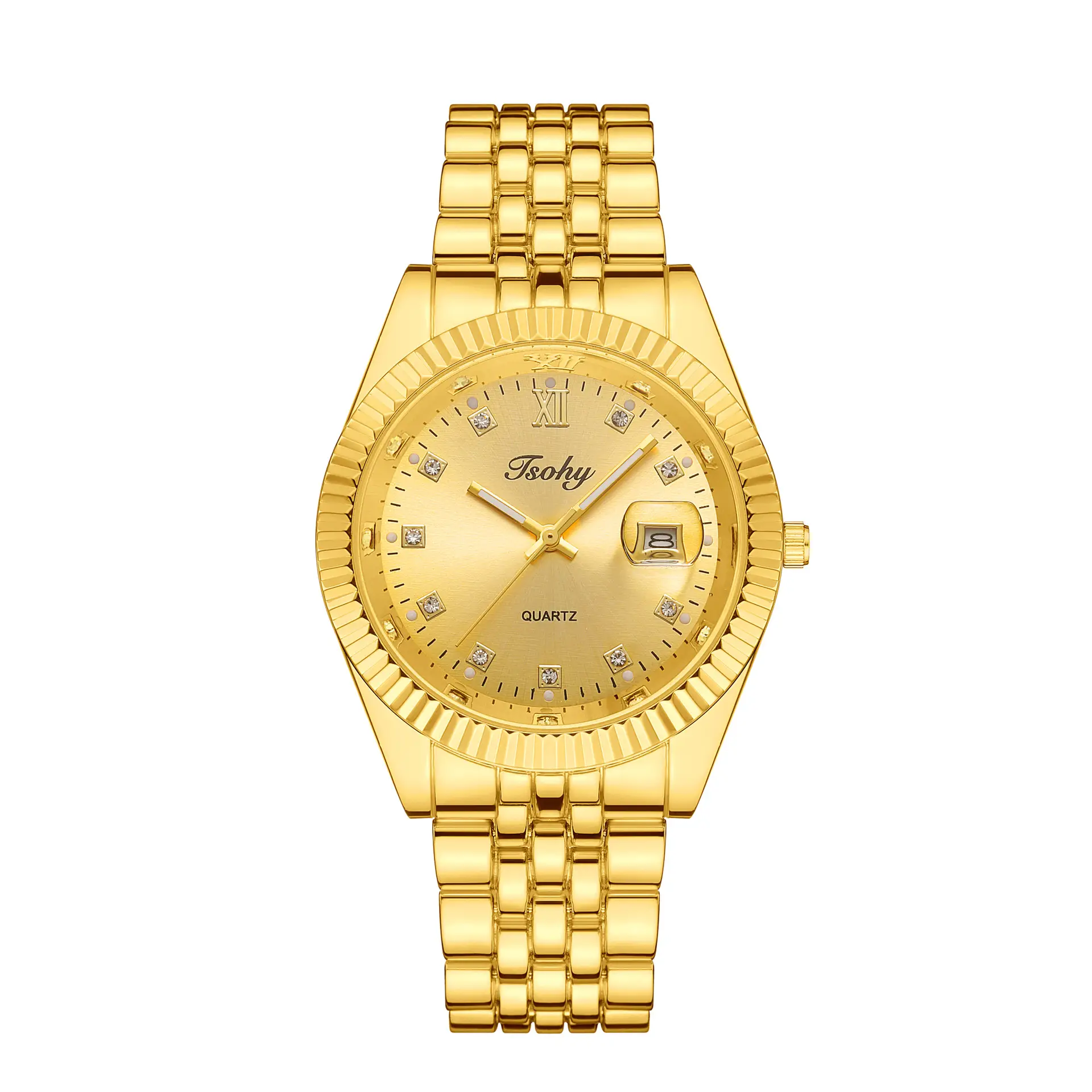 Golden Men's Quartz Watch with Diamond Dial - Image 5