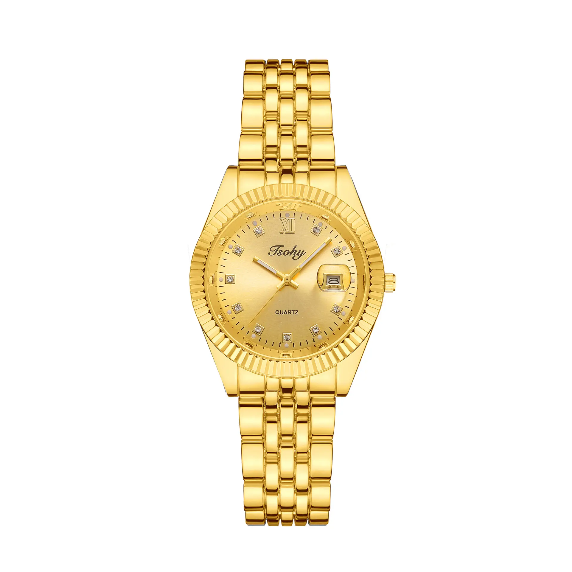 Golden Men's Quartz Watch with Diamond Dial - Image 3