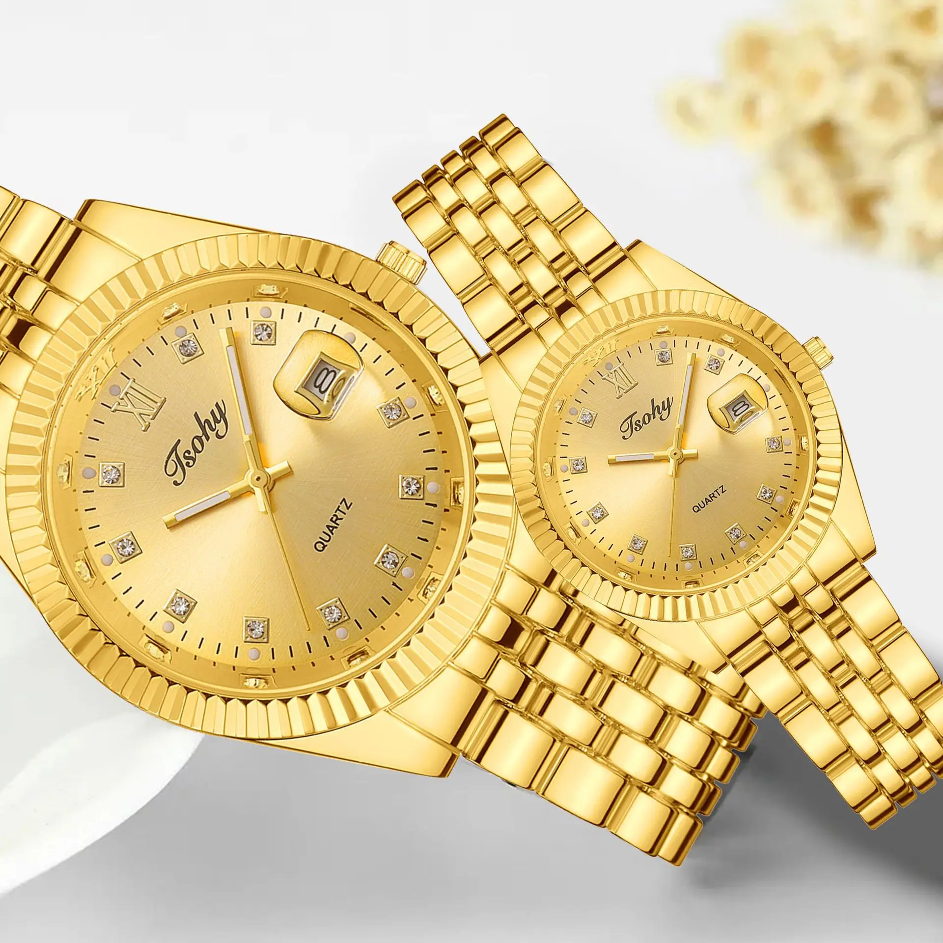 Golden Men's Quartz Watch with Diamond Dial — feature 7
