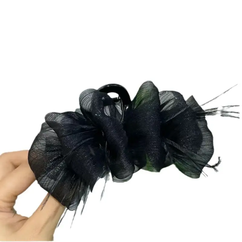 Black Feather Bow Hair Clip for Women - Image 7