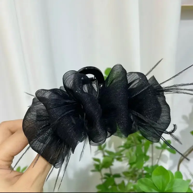 Black Feather Bow Hair Clip for Women - Image 3