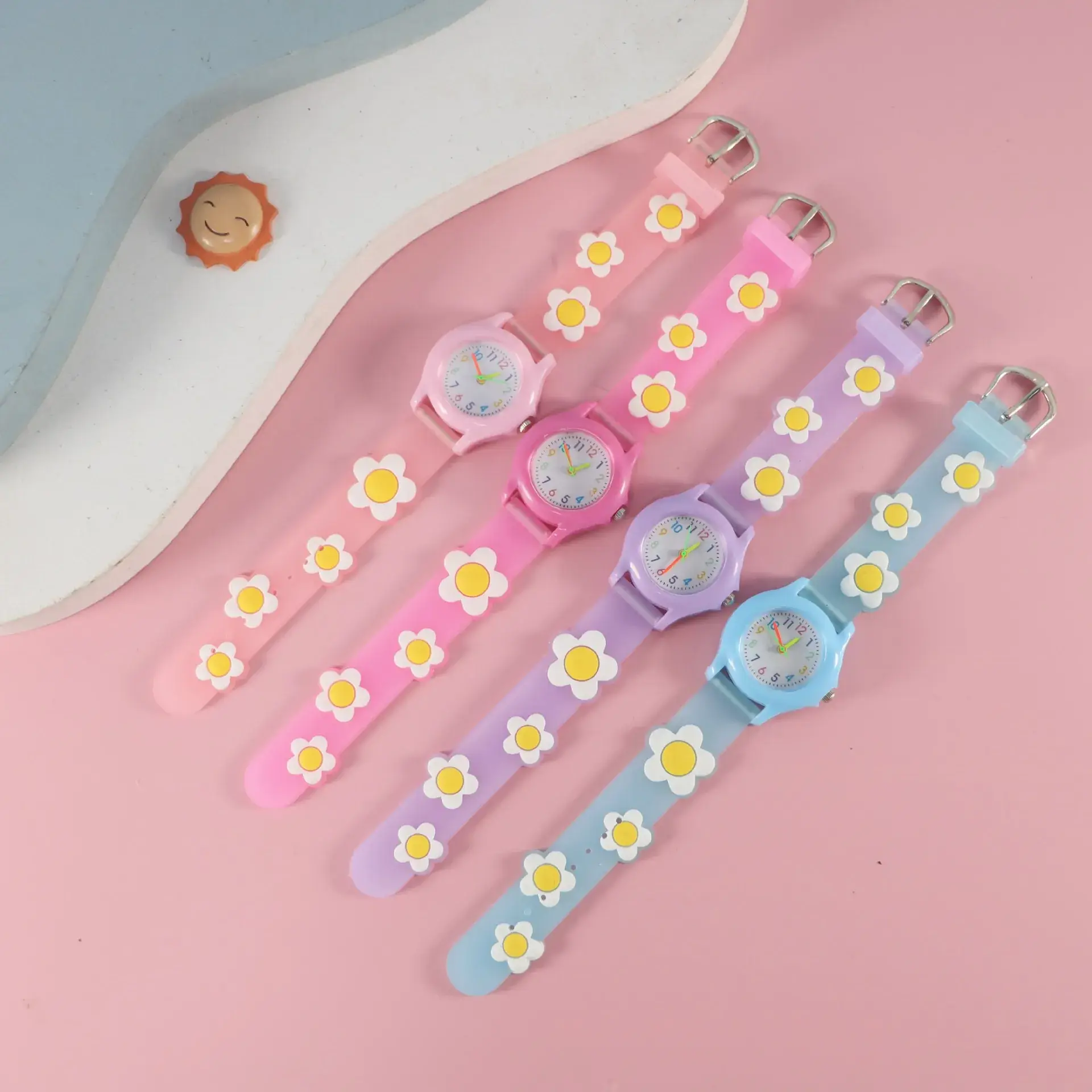 Kids Floral Quartz Watch Blue Water Resistant