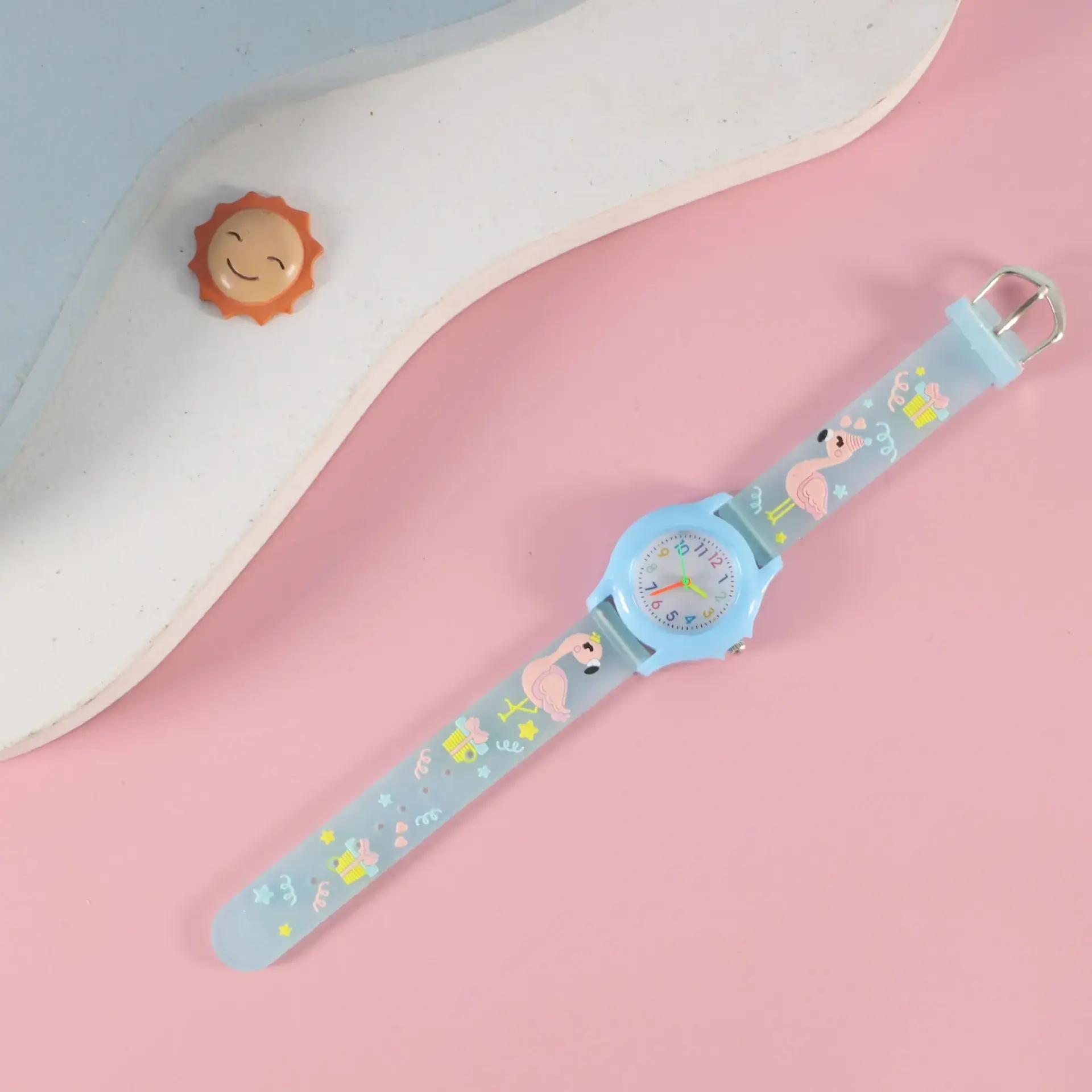 Kids Floral Quartz Watch Blue Water Resistant