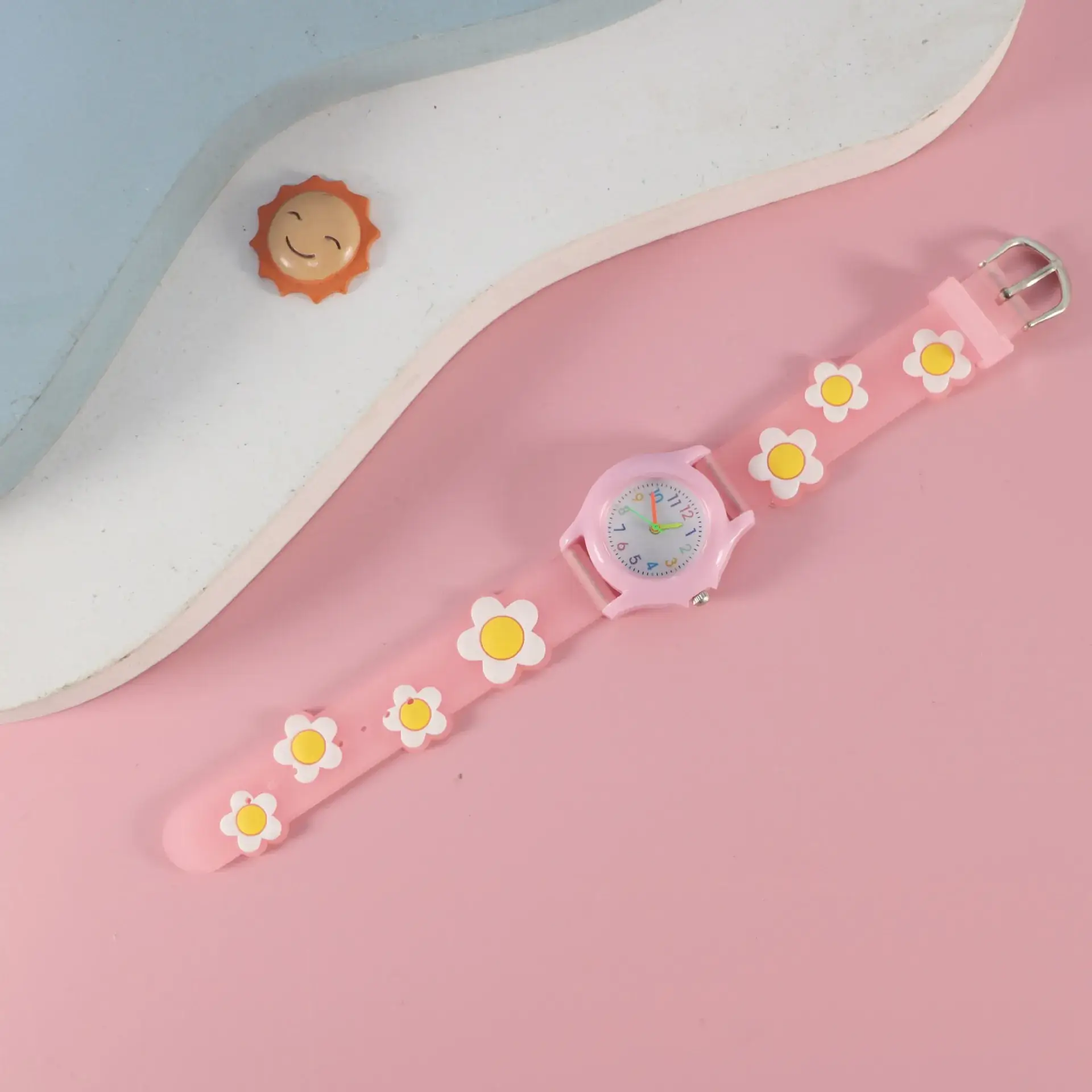Kids Floral Quartz Watch Blue Water Resistant