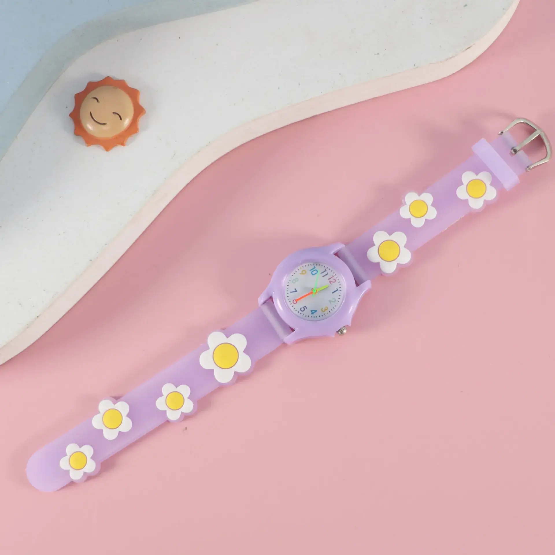 Kids Floral Quartz Watch Blue Water Resistant
